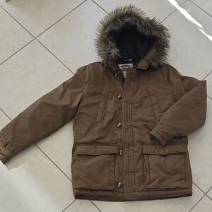 Brown Fur-Trimmed Hooded Jacket